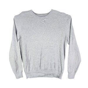 Mens Grey Buttoned Down Sweatshirt 100% Supima Cotton Long Sleeve Crew Neck M